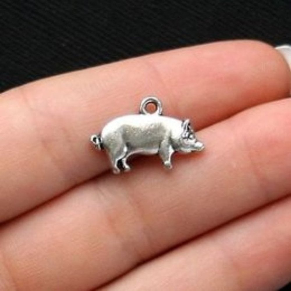 Antique Silver PIG Piggy Hog Charm for DIY Jewelry